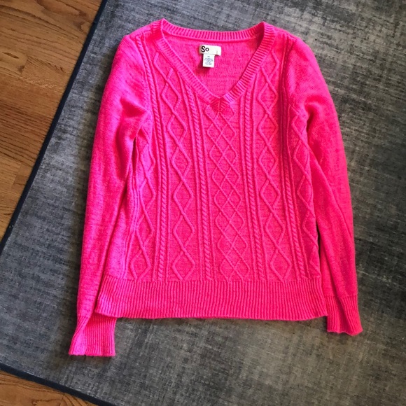 SO Sweaters - SO hot pink cable knit sweater juniors xl